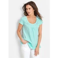 bonprix T-Shirt bequeme Passform, mit Spitzenapplikation in Häkel-Optik, aus Baumwolle