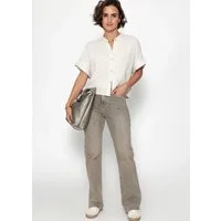 SASSYCLASSY Langarmbluse Musselin Bluse Kurzarm für Damen Musselinbluse im verkürztem Schnitt mit Stehkragen Hellbeige Schwarz