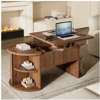 MODFU Couchtisch 100x40,5x50 cm mit Höhenverstellbarer Wohnzimmertisch (Packung, 1-St., Kombination aus offenem Regal & Schiebetür), Ideal für Homeoffice & kleine Wohnungen