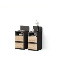 Livinity® Nachtschrank Roya, Anthrazit/Goldkraft Eiche, 2er Set (2-St)