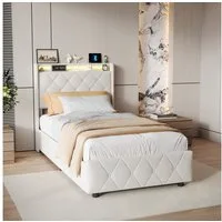 Furnishings Home Stauraumbett Polsterbett LED 90x200cm, Doppelbett (1-tlg., Modernes Jugendbett, Leises Design Bett, Samtmaterial Polsterbett), Mit LED-Beleuchtung und Ladefunktion, Belastbarkeit 300 kg