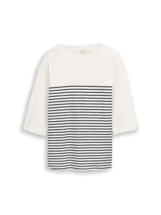 Tom Tailor - Plus Size - Langarmshirt mit Streifenmuster offwhite navy blue stripe - Gr. - 46