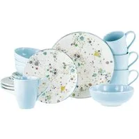 CreaTable Kombiservice Candy Drops, Kombi-Service 16-tlg. (16-tlg), 4 Personen, Steinzeug, Unregelmäßige bunte Punkte, Gute Laune Geschirr, Frisch, Freundlich