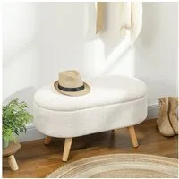 HOMCOM Sitzbank Polsterbank mit Teddysamtoptik, Bettbank mit Deckel, Holzbeine (Truhenbank, 1-St., Polsterbank), für Flur Schlafzimmer Wohnzimmer, Holzrahmen 82 x 41 x 45 cm Weiß
