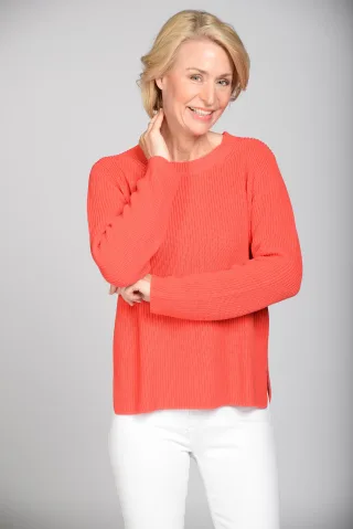 CLARINA - Rdh.-Pullover, 1/1 Arm, uni 451 geranie - Gr. - 44