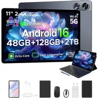 POCKAM 2026 P11 Pro Android 16 Tablet mit Tastatur 11" 2.4K FHD+ 8800mAh 18W Tablet (11", 128 GB, Android 16, WIFI, mit Tastatur, Stift & Maus, Gemini AI, Widevine L1, Face ID, GPS, OTG)