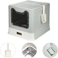JEOBEST Katzentoilette Katzenklo mit Deckel, Geschlossene Katzentoilette aus Edelstahl, (Inkl. Aktivkohlefilter)mit Schublade & Schaufel für Katzen bis 15kg