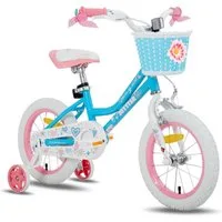JOYSTAR Kinderfahrrad 12 14 16 18 Zoll Mädchenfahrrad, 3 - 9 Jahre,Geschenk für Prinzessin, 1 Gang, Mit Hilfsrädern, farbigen Bändern, Korb, Reflektor, Kettenabdeckung