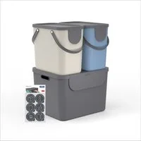 ROTHO Mülltrennsystem ALBULA Mülleimer Set 55 l und 2x25 l Behälter mit Deckel stapelbar, Modulares Mülltrennsystem für flexible Abfallorganisation