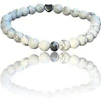Steinfixx® Perlenarmband Magnesit mit feuerpolierter Kristallperle und Edelstahlherz (Größe der Perlen 4-6 mm, 1-tlg., inclusive edler Geschenkbox, Länge 18 cm Größe M), AAA-Qualität