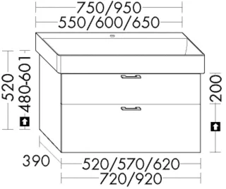 Burgbad Waschtischunterschrank System 30 Preisgruppe 4 Sana 520x520x390 Eiche Weiß, WYKT052F6335 WYKT052F6335