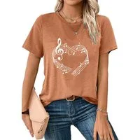 PYLIKE Print-Shirt Damen Casual Kurzarmshirt mit Klaviernoten Druck bequemes t shirt Bequem für Freizeit und Büro,Strandurlaub