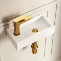 DeerValley Waschbecken klein DeerValley Mini Wandwaschbecken für kleine Bäder (Packung, ohne Wasserhähne und Abfluss), Keramik ideal für kleine Bäder ohne Wasserhähne und Abfluss