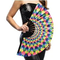 Boland Kostüm XL Handfächer 'Rave Rush' 64cm, UV Regenbogen