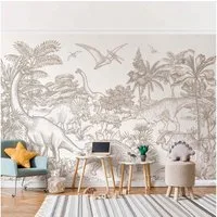 Bilderdepot24 Kindertapete Dinosaurier Welt Sepia Illustration Kinder Retro Vintage beige modern, Glatt, Matt, (Vliestapete inkl. Kleister oder selbstklebend), Mädchenzimmer Jungenzimmer Babyzimmer Bildtapete Fototapete Wandtapete
