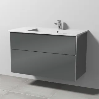 Sanipa 3way Keramik-Set Venticello Keramik-Waschtisch und Unterbau mit 2 Auszügen, Anthrazit-Glanz BS32679