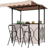 COSTWAY Grillpavillon, 3-teiliges Bar-Set, Gartenpavillon mit 2 Barhockern