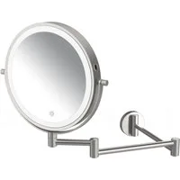 DEUSENFELD Kosmetikspiegel Wand-Akku-Doppel-LED WL53EFA / WL73EFA / WL103EFA (5x/7x/10x Vergrößerung + Normalspiegel, 10Min. Abschalttimer, Dimmer, 3 Lichtfarben, 3000mAh Akku, USB-C), 3-Fach Gelenkarm, 49cm Ausladung ! Edelstahl Finish - matt gebürs