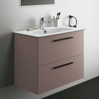 Ideal Standard i.life A Möbelwaschtisch-Paket K8744NH 84x46x64,5cm, 1 Hahnloch, Griff schwarz matt, greige matt