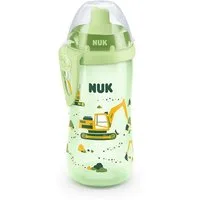 NUK Babyflasche NUK Flexi Cup Trinklernflasche mit Trinkhalm, 300ml, Bagger (grün)