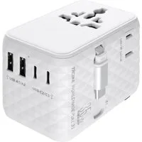 TROIKA WORLDWIDE PULL 35, für über 200 Länder GaN3 Schnellladen 35W USB-C Reiseadapter EU/USA/AUS/CHN/UK/JP zu USB-A, USB-C, 75 cm, ausziehbares Kabel, 6 Geräte gleichzeitig laden, universaladapter
