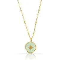 Made by Nami Kette mit Anhänger Edelstahl Kette Damen in Gold mit Türkiser Münze und Goldenem Stern, Geschenk für Frauen oder beste Freundin 40 + 5 cm Länge