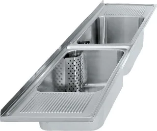 KWC Aquarotter Mehrzweckbecken, SIRIUS, Edelstahl, 2200x357x550 mm, 2 Becken, Tropft. re/li, 2000100 2000100064
