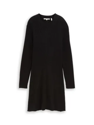 Denim Tom Tailor - Fitted Mini-Kleid aus Rippstrick deep black - Gr. - XL
