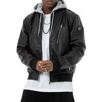 RedBridge Lederimitatjacke Bomberjacke mit abnehmbarer Kapuze