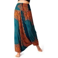 PANASIAM Haremshose Aladinhose im schönen Peacock Design Haremshose aus 100% natürlicher Viskose auch als Overall tragbar Damen Pumphose bequeme Freizeithose