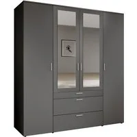 PREISBRECHER Drehtürenschrank Vesala 4 Türen, 3 Schübe, Graphit / Spiegel - 180x195x56cm (BxHxT)
