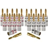 Poppstar High End Bananenstecker für Lautsprecherkabel (bis 6 mm) Audio-Adapter, für Lautsprecher, AV Receiver (Kontakte vergoldet, 10 schwarz, 10 rot)
