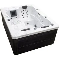 HOME DELUXE Whirlpool Outdoor Whirlpool WHITE MARBLE, (Inkl. Heizung, 27 Massagedüsen und 9 Lichtquellen, 3-tlg), inkl. Abdeckung & Treppe, 210 x 160 x 85 cm - Inkl. 27 Massagedüsen