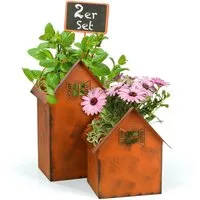 Hoberg Blumenkasten Rost-Pflanztöpfe 2er-Set 20cm & 28cm, Deko Garten Balkon Terrasse Pflanzgefäß Windlicht