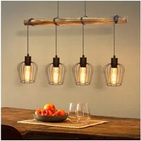 Nettlife Pendelleuchte Pendelleuchte Hängelampe 4 flammige Holz, Höhenverstellbar, LED wechselbar, Wohnzimmer Schlafzimmer Esszimmer