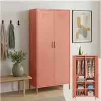 skølm Kleiderschrank Atria aus Metall (Terrakotta) Metallschrank mit 6 Fächern & 2 Kleiderstangen, 170x45x80 cm (HxTxB)