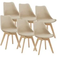 en.casa Esszimmerstuhl (Set, 6 St), »Fläten« mit Massivholzbeinen Kunstleder Beige