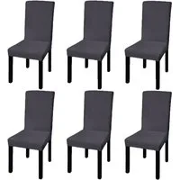 furnicato Stuhlhusse Stuhlhussen Anthrazit 6 Stück für Stühle bis 55 cm Höhe, Dehnbare Stuhlbezüge aus Polyester, waschbar für Hotel und Gastronomie