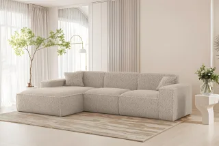 Ecksofa Designersofa CELES PREMIUM in Stoff Sven Cappuccino Ottomane Links