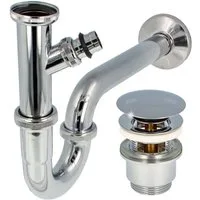 tecuro Siphon Siphon mit Pop Up Ablaufventil verchromt- Set für Waschtisch, (Ablaufventil und Röhrensiphon)