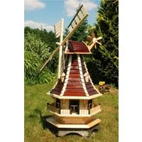 DSH DEKO SHOP HANNUSCH Gartenfigur Windmühle mit braunem Lamellendach – Höhe 1,3 m