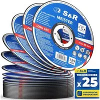 S&R Trennscheibe in Profi-Qualität, Made in EU, für Metall, Stahl, Edelstahl/INOX, (Set, 25 - teilig), 125 x 1,0 x 22,23 mm, Flexscheiben für Winkelschleifer, Flex