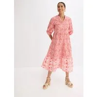 bonprix Midikleid aus Baumwolle, taillierte Passform, mit 3/4-Ärmeln, ohne Kragen