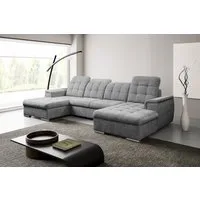 WERK2 Wohnlandschaft Napoli zeitlos, elegant, bequem, Breite 330cm, U-Form, verstellbare Kopfteile, mit Schlaffunktion und Bettkasten