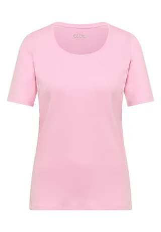 CECIL - Basic T-Shirt mit Rundhals in Unifarbe light blush rose - Gr. - M