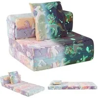 COSTWAY Kindersofa, 3-in-1 Klappsofa-Bett mit abnehmbaren Bezügen, Kissen