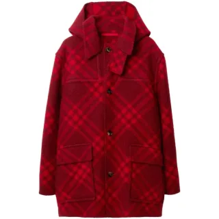 Burberry - Rote Parkajacke aus karierter Wolle