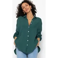 SASSYCLASSY Longbluse Oversize Musselin Bluse Damen kurz Langarm Elegant Hemdbluse lang aus Baumwolle mit V-Ausschnitt, One Size (Gr. 36-48)