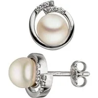 JOBO Perlenohrringe, 925 Silber mit Süßwasser-Zuchtperlen und 12 Zirkonia