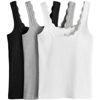 The Set Trägertop The Set Gerippte Trägertops mit Spitze, 3er-Pack (3-tlg)